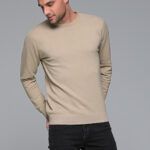 Βαμβακερό μπεζ ανδρικό πλεκτό FR με λαιμόκοψη
