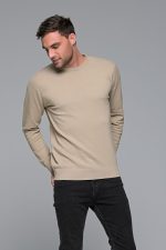 Βαμβακερό μπεζ ανδρικό πλεκτό FR με λαιμόκοψη
