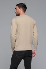 Βαμβακερό μπεζ ανδρικό πλεκτό FR με λαιμόκοψη