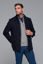 Μπλε ανδρικό μάλλινο παλτό κοντό με αποσπώμενο γιλέκο