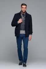 Μπλε ανδρικό μάλλινο παλτό κοντό με αποσπώμενο γιλέκο - Image 22