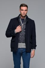 Μπλε ανδρικό μάλλινο παλτό κοντό με αποσπώμενο γιλέκο