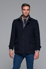 Μπλε ανδρικό μάλλινο παλτό κοντό με αποσπώμενο γιλέκο
