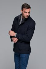 Μπλε ανδρικό μάλλινο παλτό κοντό με αποσπώμενο γιλέκο