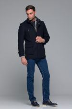 Μπλε ανδρικό μάλλινο παλτό κοντό με αποσπώμενο γιλέκο