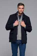 Μπλε ανδρικό μάλλινο παλτό κοντό με αποσπώμενο γιλέκο