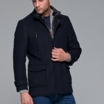 Μπλε ανδρικό μάλλινο παλτό κοντό με αποσπώμενο γιλέκο