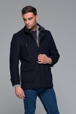 Μπλε ανδρικό μάλλινο παλτό κοντό με αποσπώμενο γιλέκο