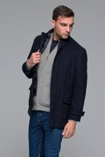 Μπλε ανδρικό μάλλινο παλτό κοντό με αποσπώμενο γιλέκο