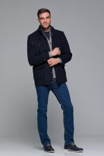 Μπλε ανδρικό μάλλινο παλτό κοντό με αποσπώμενο γιλέκο