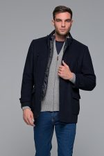 Μπλε ανδρικό μάλλινο παλτό κοντό με αποσπώμενο γιλέκο