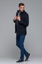 Μπλε ανδρικό μάλλινο παλτό κοντό με αποσπώμενο γιλέκο