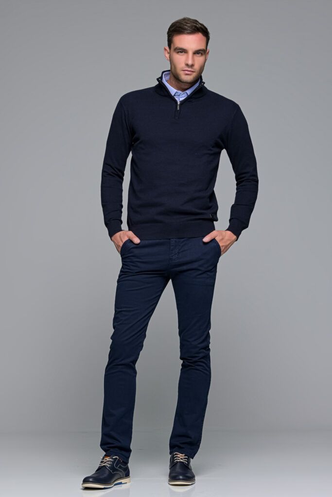 Μπλε βαμβακερό ανδρικό πλεκτό FR με φερμουάρ