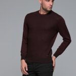 Μπορντό ανδρικό πλεκτό πουλόβερ με δίχρωμη πλέξη