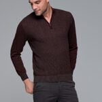 Ανδρικό πλεκτό πουλόβερ με φερμουάρ και δίχρωμη πλέξη μπορντό γκρι
