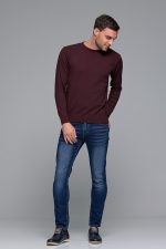 Βαμβακερό μπορντό ανδρικό πλεκτό FR με λαιμόκοψη