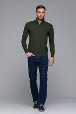 Πράσινο βαμβακερό ανδρικό πλεκτό FR με φερμουάρ regular fit
