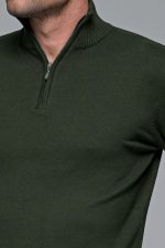 Πράσινο βαμβακερό ανδρικό πλεκτό FR με φερμουάρ regular fit