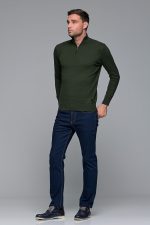 Πράσινο βαμβακερό ανδρικό πλεκτό FR με φερμουάρ regular fit