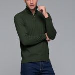 Πράσινο βαμβακερό ανδρικό πλεκτό FR με φερμουάρ regular fit