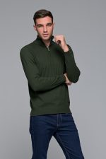 Πράσινο βαμβακερό ανδρικό πλεκτό FR με φερμουάρ regular fit