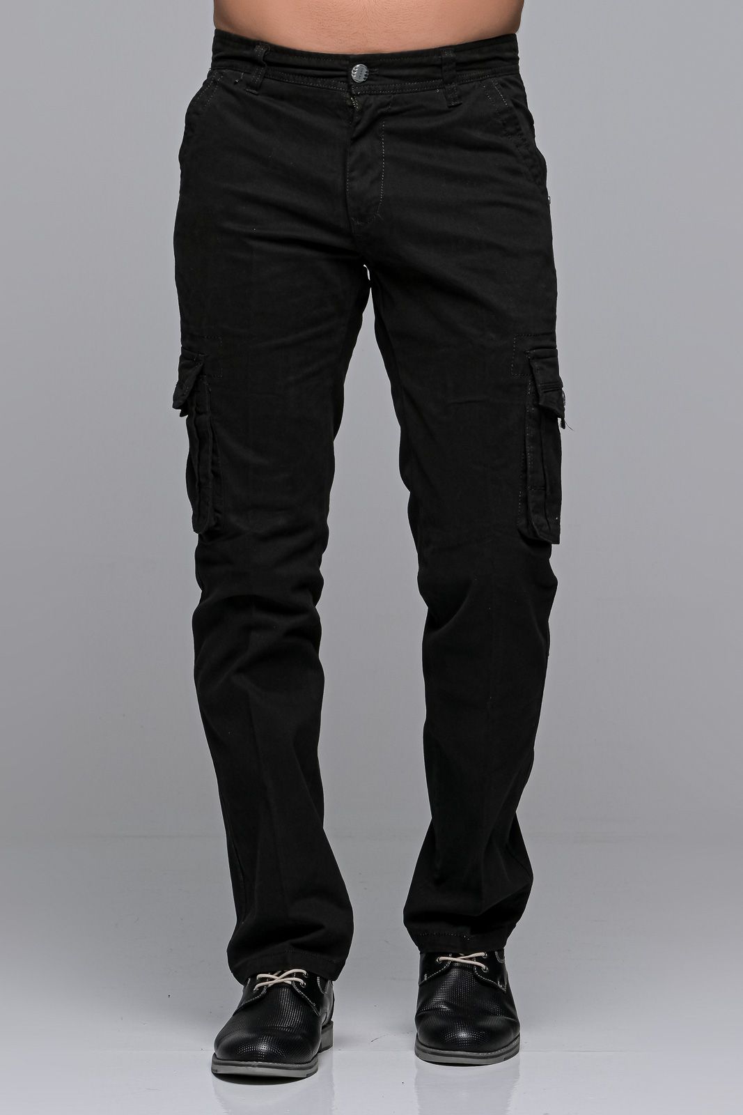 Μαύρο cargo ανδρικό παντελόνι με τσέπες - Straight Fit