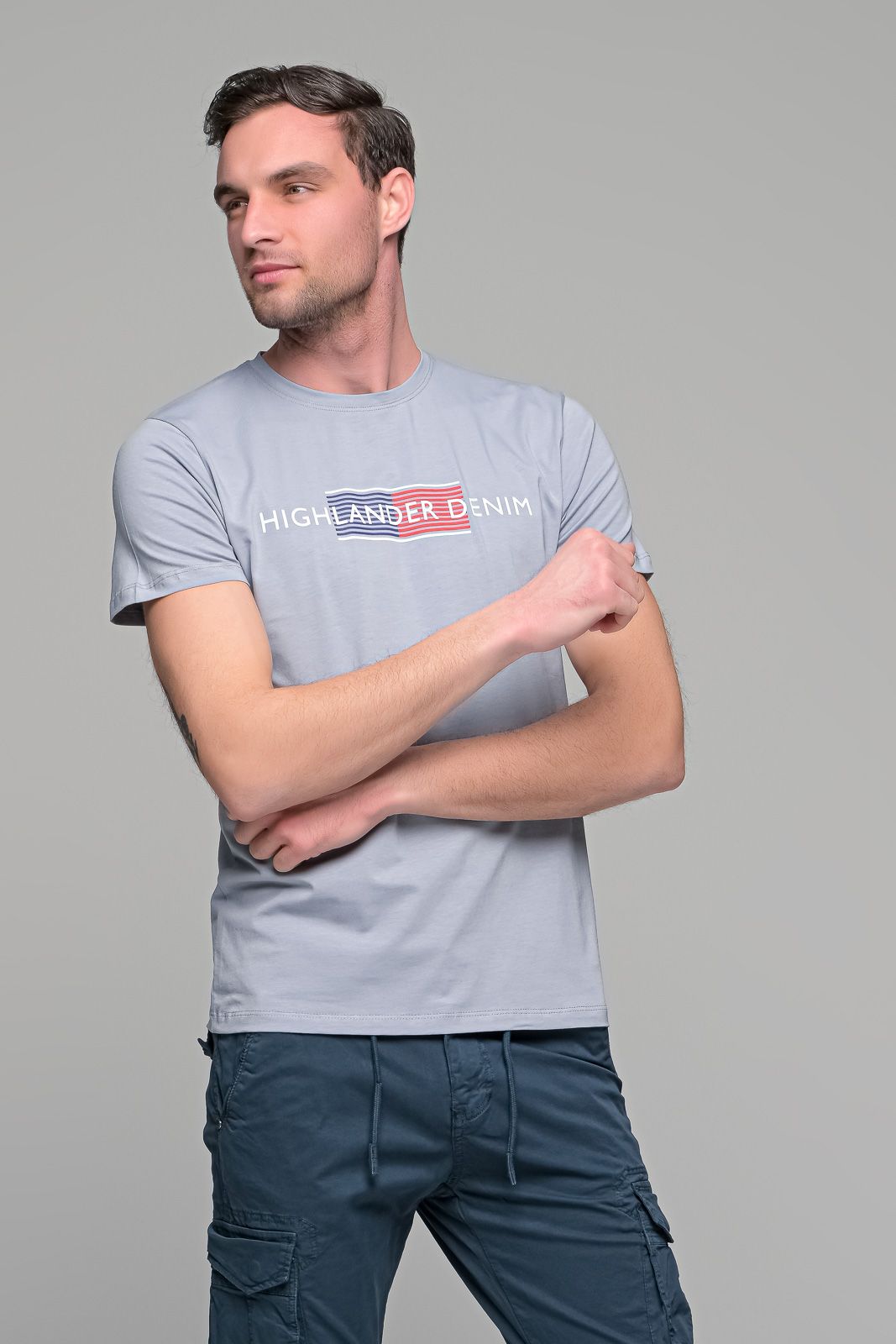Ανδρικό κοντομάνικο t-shirt γκρι με στάμπα HGL DENIM - slim fit