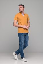 Κίτρινο μουσταρδί ανδρικό πόλο με πουα - regular fit