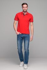 Κοντομάνικο ανδρικό πόλο κόκκινο SW με μπλε περίγραμμα - Slim Fit