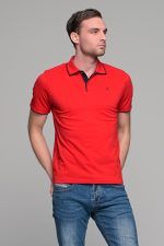 Κοντομάνικο ανδρικό πόλο κόκκινο SW με μπλε περίγραμμα - Slim Fit