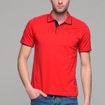 Κοντομάνικο ανδρικό πόλο κόκκινο SW με μπλε περίγραμμα - Slim Fit