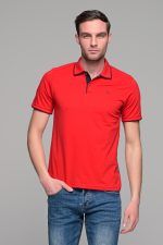 Κοντομάνικο ανδρικό πόλο κόκκινο SW με μπλε περίγραμμα - Slim Fit
