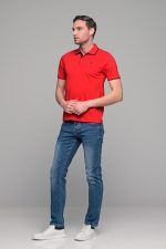 Κοντομάνικο ανδρικό πόλο κόκκινο SW με μπλε περίγραμμα - Slim Fit