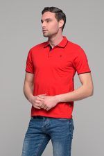 Κοντομάνικο ανδρικό πόλο κόκκινο SW με μπλε περίγραμμα - Slim Fit