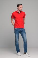 Κοντομάνικο ανδρικό πόλο κόκκινο SW με μπλε περίγραμμα - Slim Fit