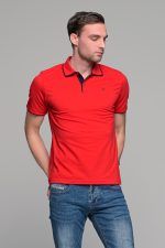 Κοντομάνικο ανδρικό πόλο κόκκινο SW με μπλε περίγραμμα - Slim Fit