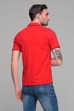 Κοντομάνικο ανδρικό πόλο κόκκινο SW με μπλε περίγραμμα - Slim Fit