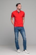 Κοντομάνικο ανδρικό πόλο κόκκινο SW με μπλε περίγραμμα - Slim Fit