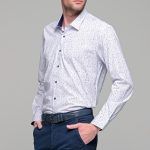 Λευκό ανδρικό πουκάμισο με μπλε σχέδιο – Slim Fit