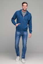 Μπλε ανδρική ζακέτα φούτερ με φερμουάρ casual