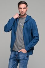 Μπλε ανδρική ζακέτα φούτερ με φερμουάρ casual