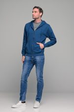 Μπλε ανδρική ζακέτα φούτερ με φερμουάρ casual