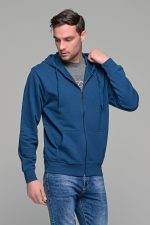 Μπλε ανδρική ζακέτα φούτερ με φερμουάρ casual