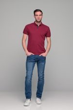 Ανδρικό μπορντό πόλο μπλουζάκι SW με μπλε πατιλέτα- Slim Fit