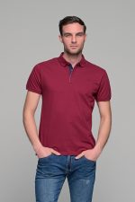 Ανδρικό μπορντό πόλο μπλουζάκι SW με μπλε πατιλέτα- Slim Fit