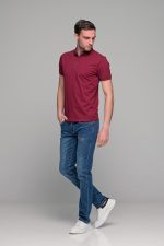 Ανδρικό μπορντό πόλο μπλουζάκι SW με μπλε πατιλέτα- Slim Fit