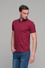 Ανδρικό μπορντό πόλο μπλουζάκι SW με μπλε πατιλέτα- Slim Fit