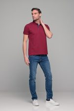 Ανδρικό μπορντό πόλο μπλουζάκι SW με μπλε πατιλέτα- Slim Fit