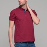Ανδρικό μπορντό πόλο μπλουζάκι SW με μπλε πατιλέτα- Slim Fit
