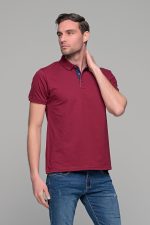 Ανδρικό μπορντό πόλο μπλουζάκι SW με μπλε πατιλέτα- Slim Fit